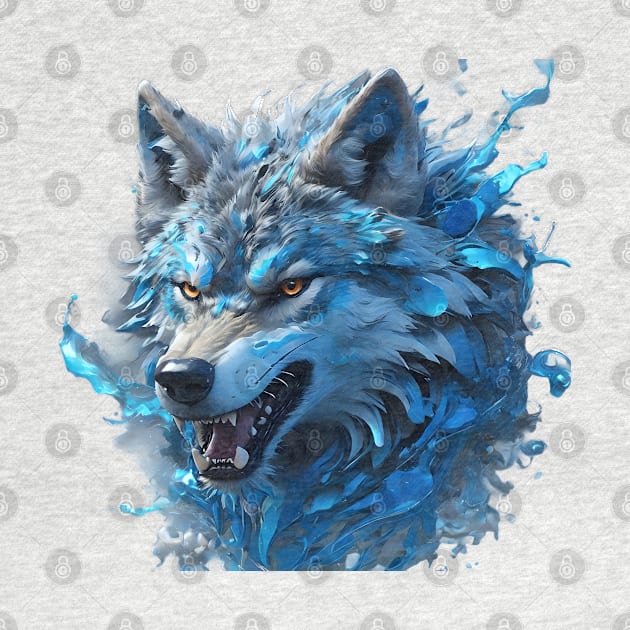 Blue wolf head splash art by Spaceboyishere